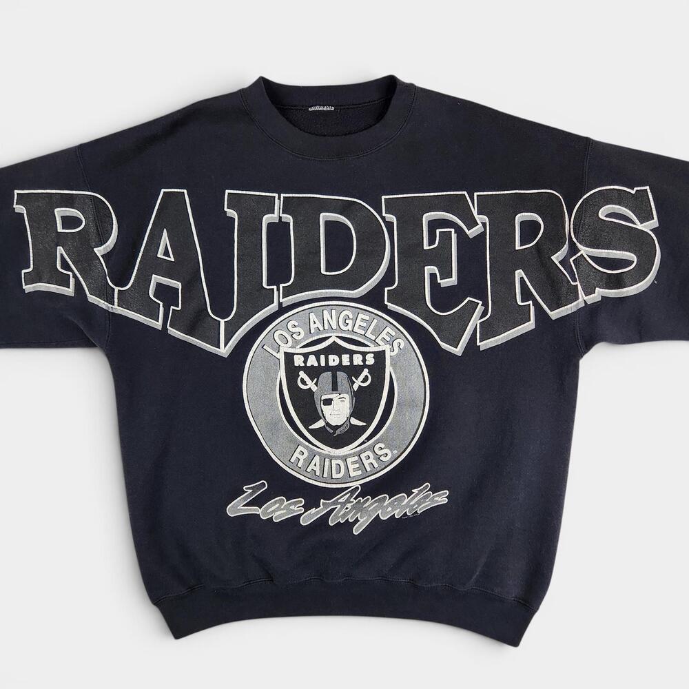 Vintage Raiders Crewneck Mens Large Black Los Angeles Spellout Sweatshirt 1995